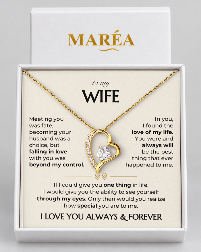 Always and Forever necklace in a MARÉA gift box with message card, gold-tone finish