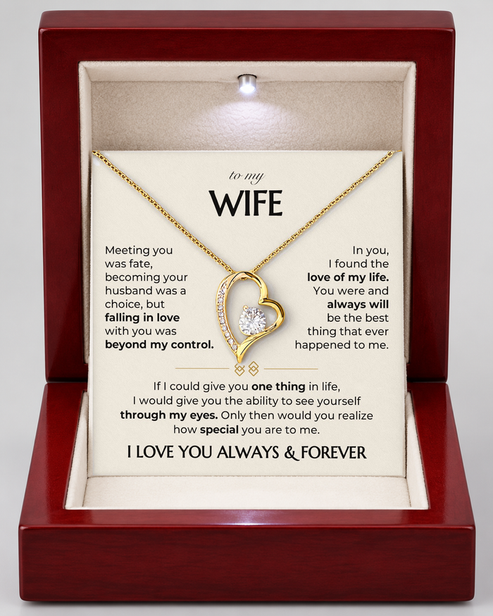 Always and Forever necklace in a Luxury Light-Up Box with message card, gold-tone finish