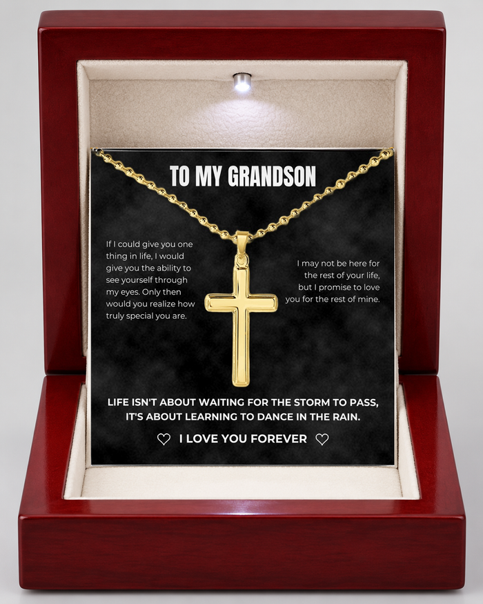 Cross necklace in a Luxury Light-Up Box with message card, gold-tone finish