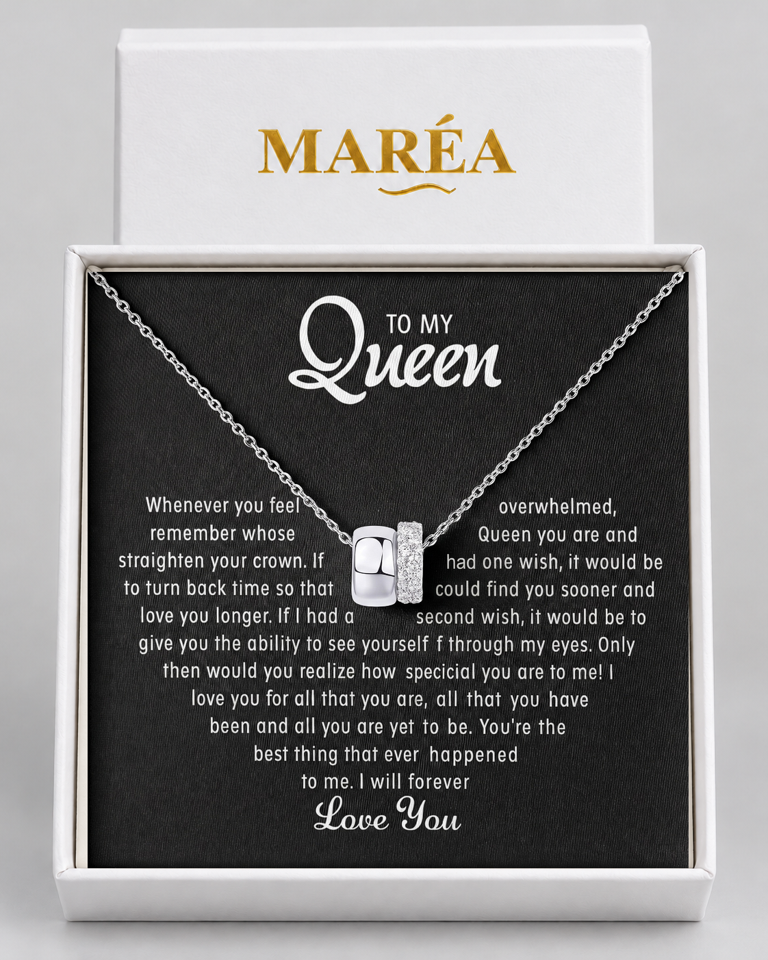 Eternal Rings necklace in a MARÉA gift box with message card, silver-tone finish