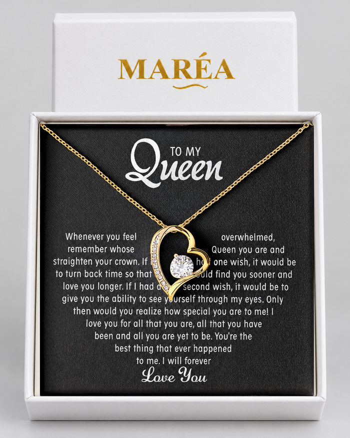 Forever Love necklace in a MARÉA gift box with message card, gold-tone finish