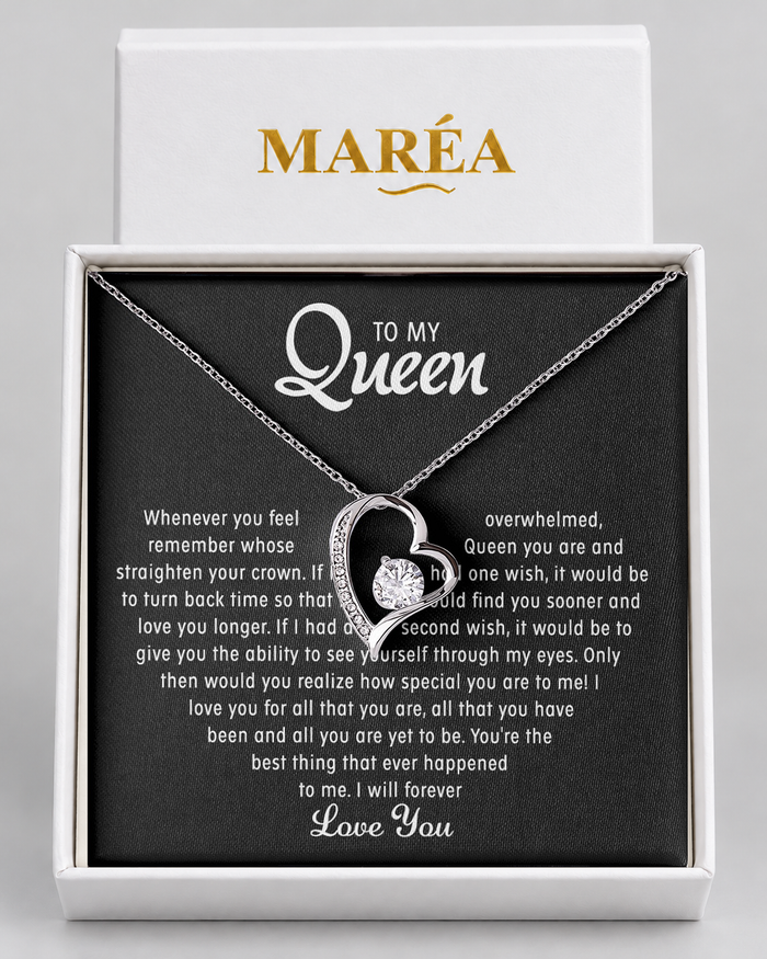 Forever Love necklace in a MARÉA gift box with message card, silver-tone finish