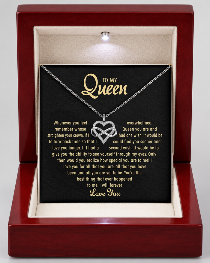 Infinity Heart Necklace with Message Card for Her, silver, Luxury Light-Up Box