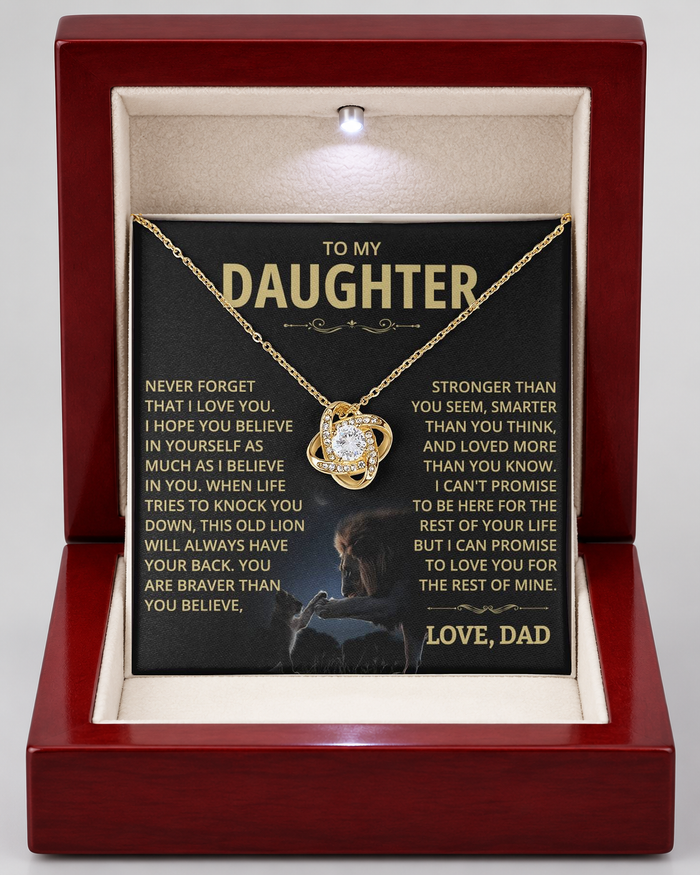 Love Knot necklace in a Luxury Light-Up Box with message card, gold-tone finish