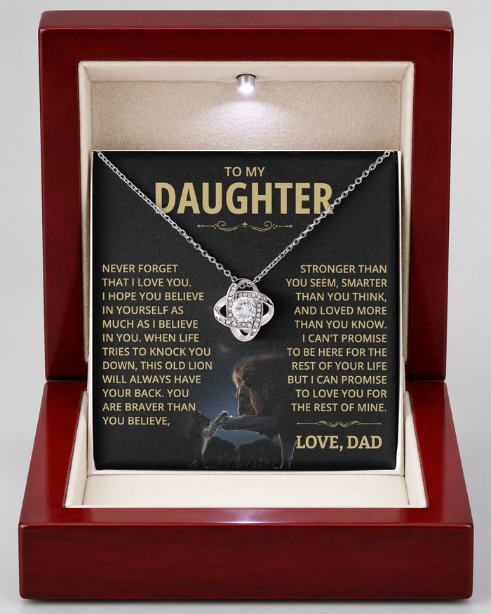 Love Knot Necklace with Message Card for Daughter, silver, Luxury Light-Up Box