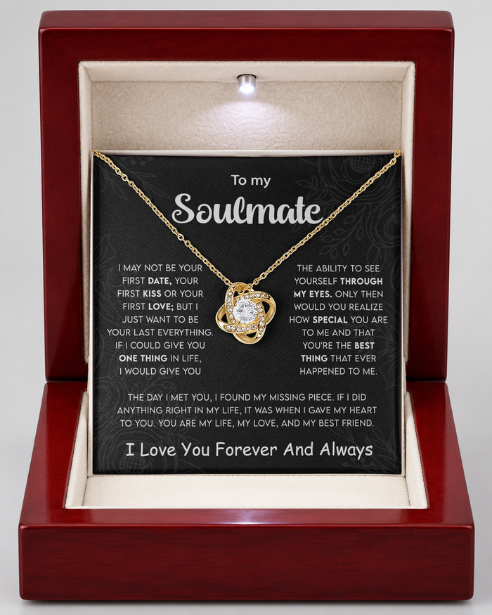 Love Knot necklace in a Luxury Light-Up Box with message card, gold-tone finish