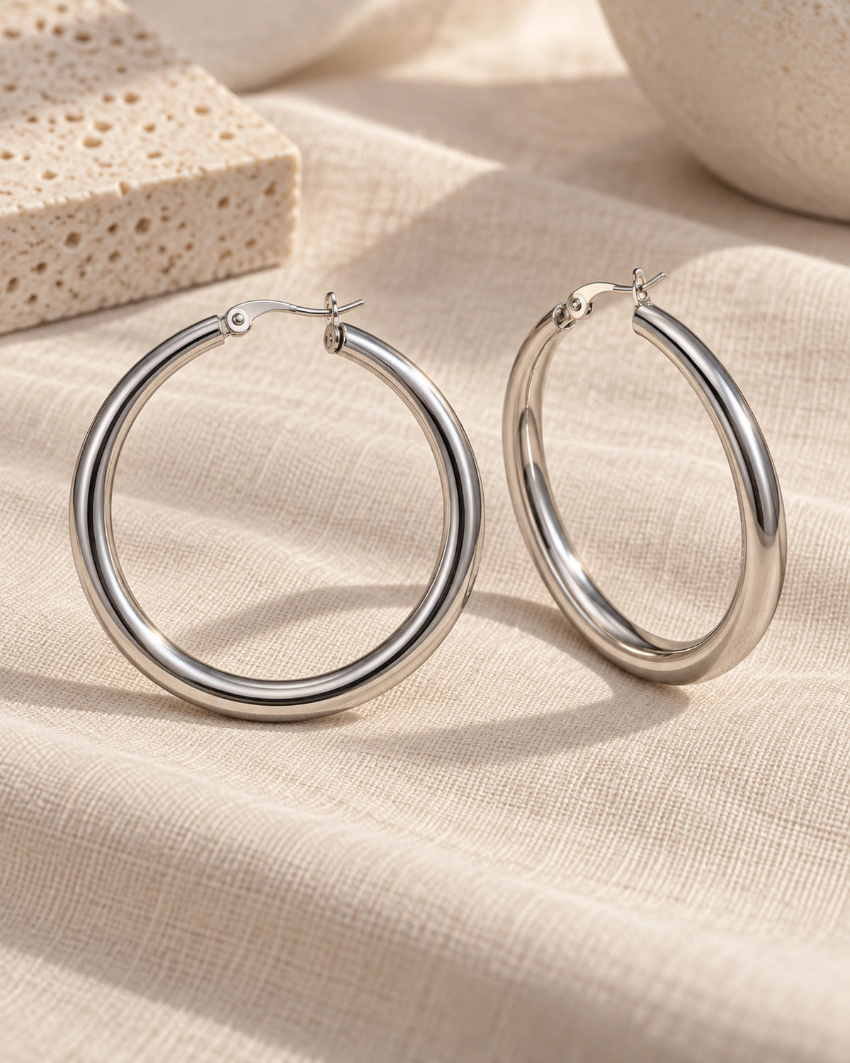 The Coral Hoop in silver - large nickel-safe 316L tube hoops | MAREA