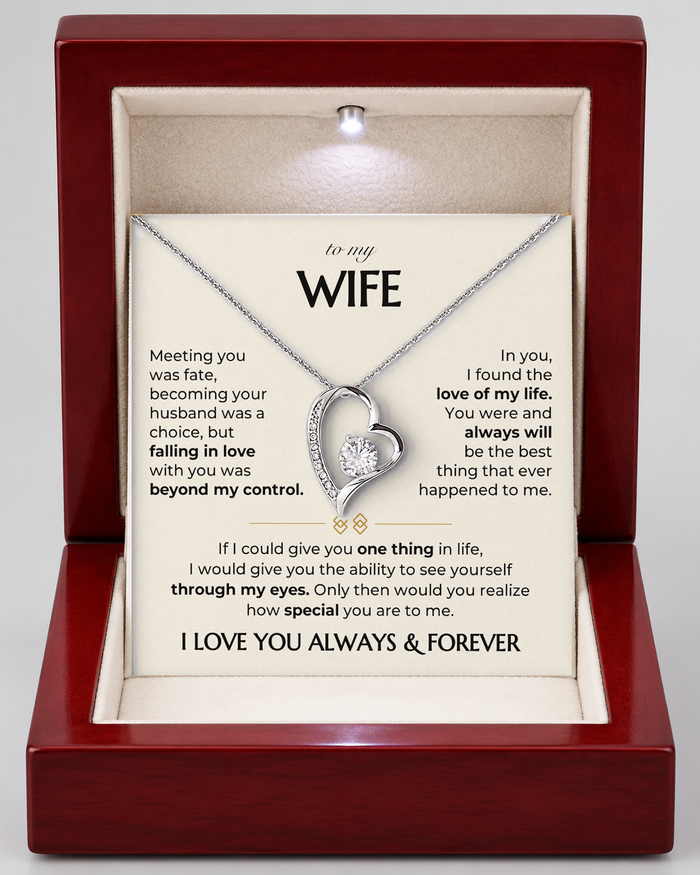 Always and Forever Necklace with Message Card for Wife, silver, Luxury Light-Up Box