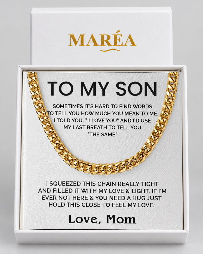 Cuban Chain necklace in a MARÉA gift box with message card, gold-tone finish