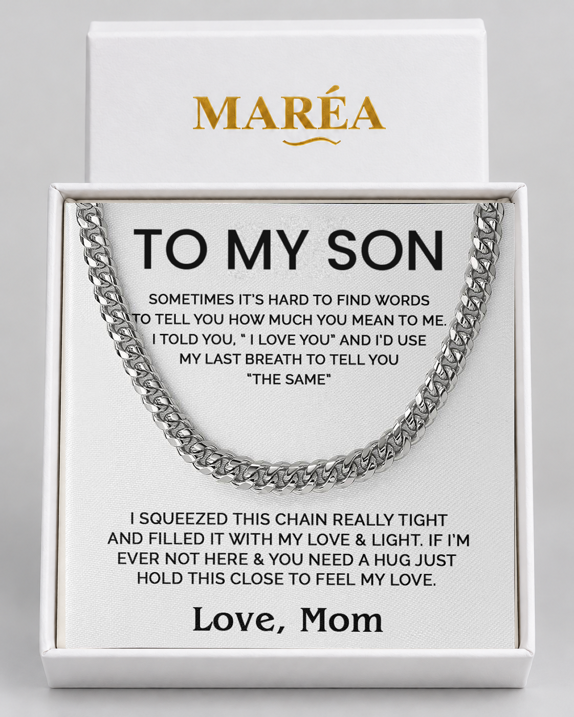 Cuban Chain necklace in a MARÉA gift box with message card, silver-tone finish