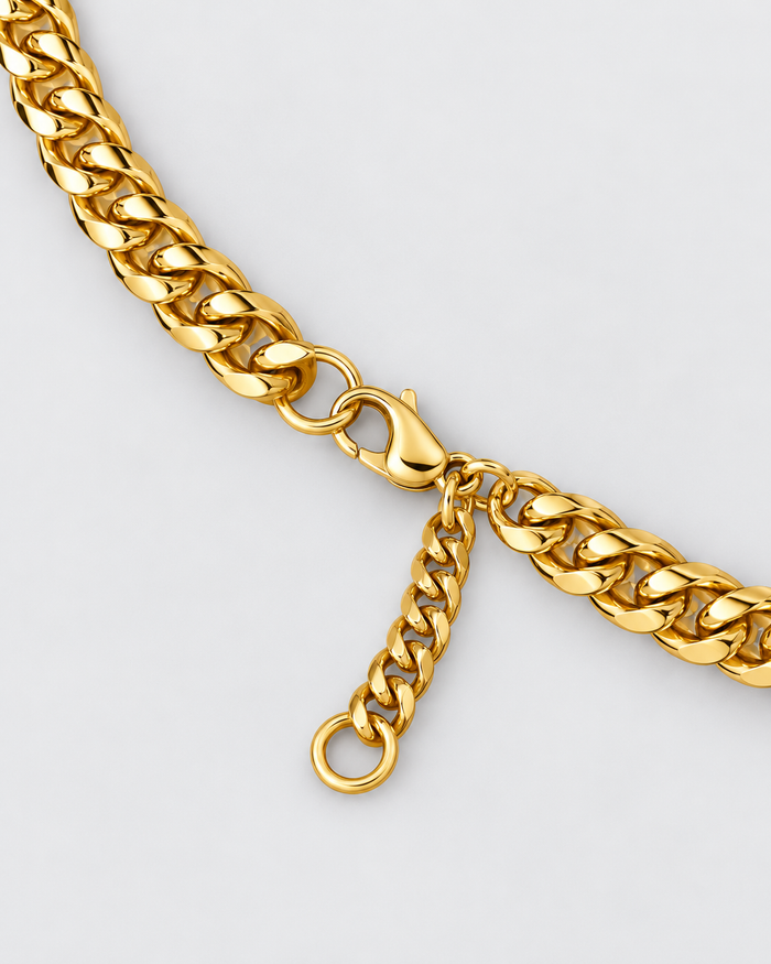 Close-up of the Cuban Chain necklace, gold-tone finish