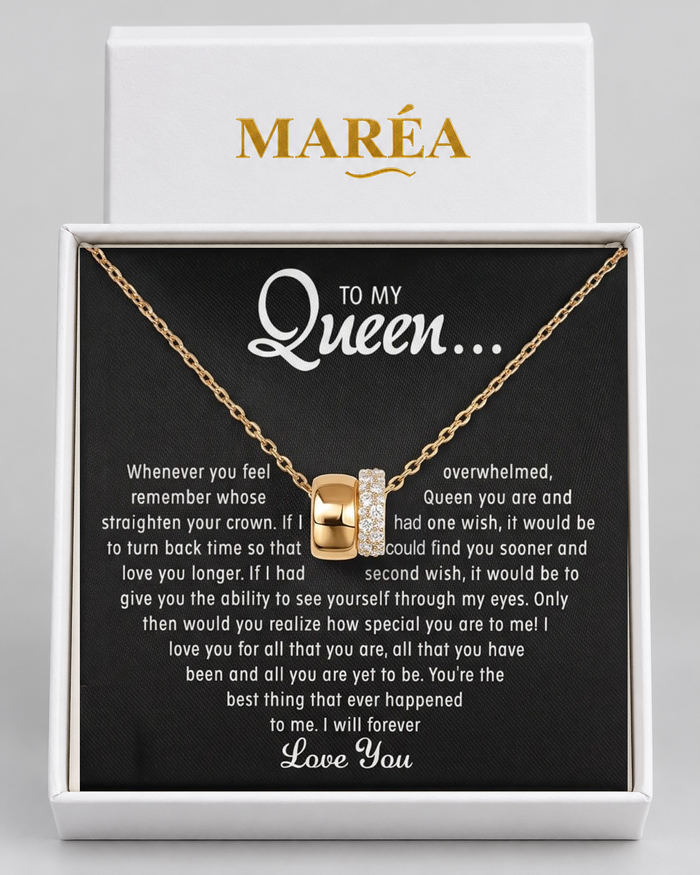 Eternal Rings necklace in a MARÉA gift box with message card, gold-tone finish
