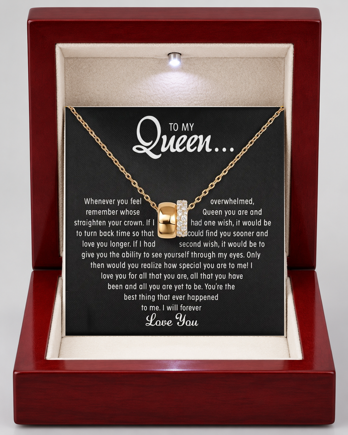 Eternal Rings necklace in a Luxury Light-Up Box with message card, gold-tone finish