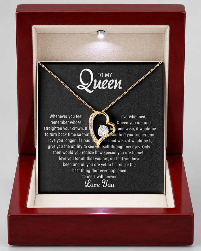 Forever Love necklace in a Luxury Light-Up Box with message card, gold-tone finish