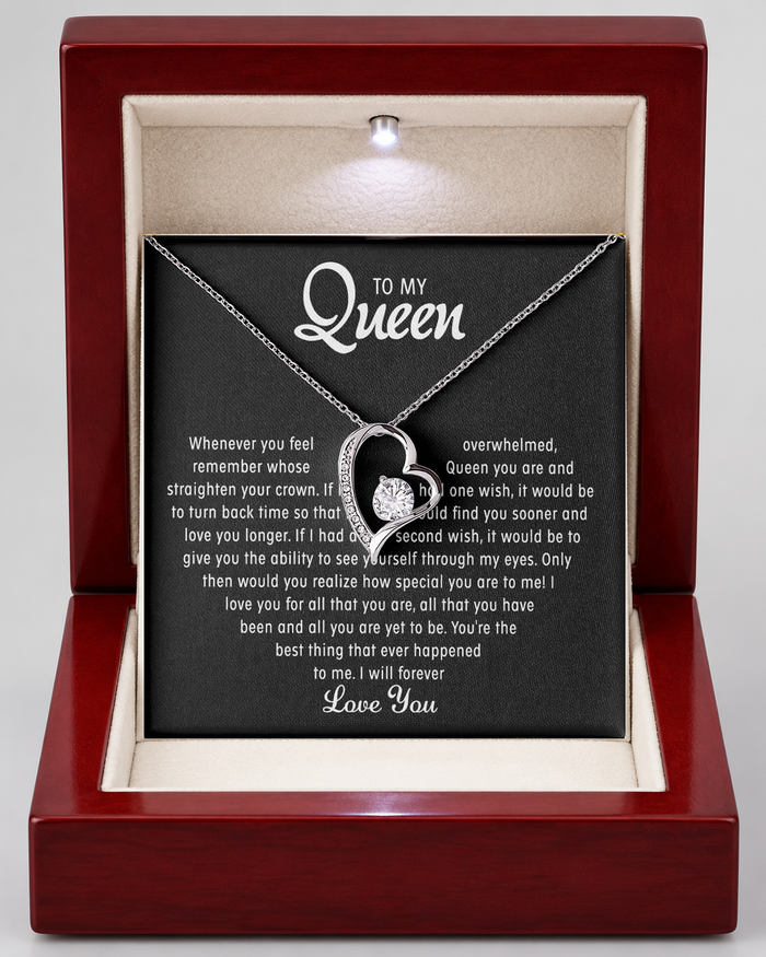 Forever Love Necklace with Message Card for Her, silver, Luxury Light-Up Box