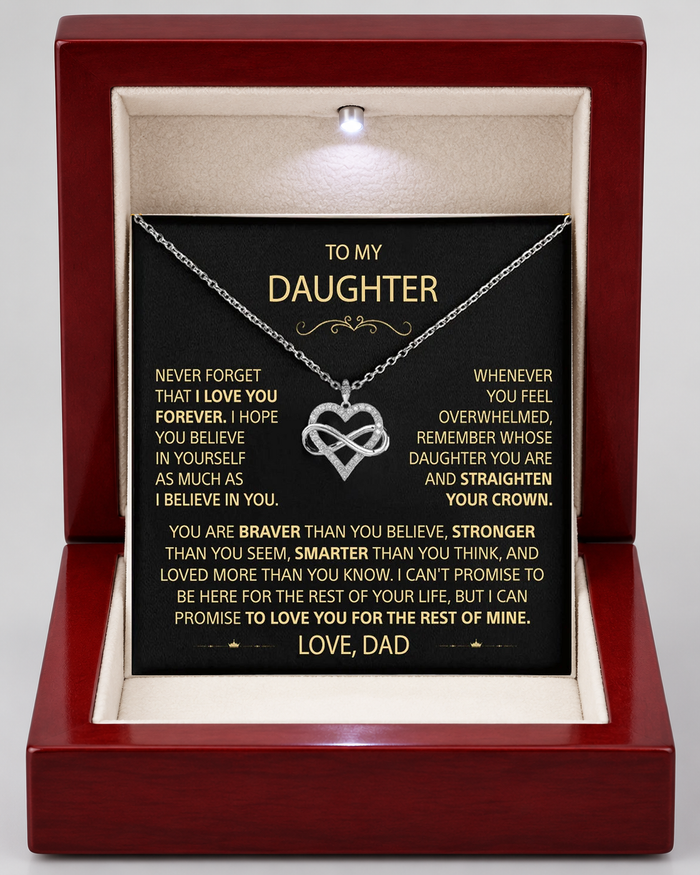 Infinity Heart Necklace with Message Card for Daughter, silver, Luxury Light-Up Box