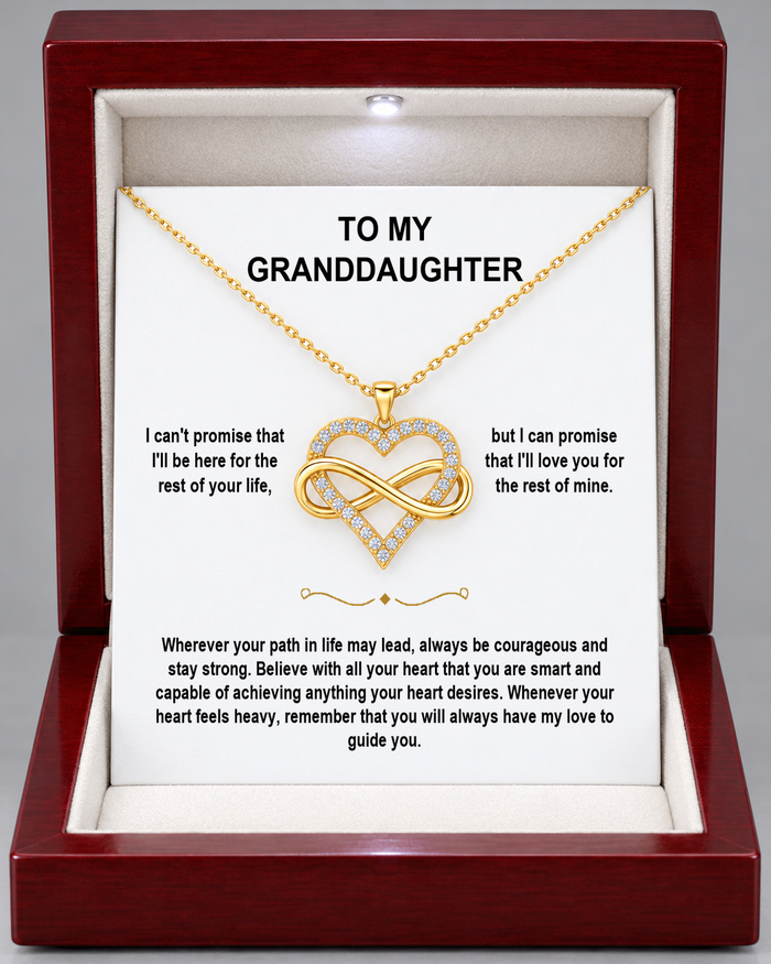 Infinity Heart necklace in a Luxury Light-Up Box with message card, gold-tone finish