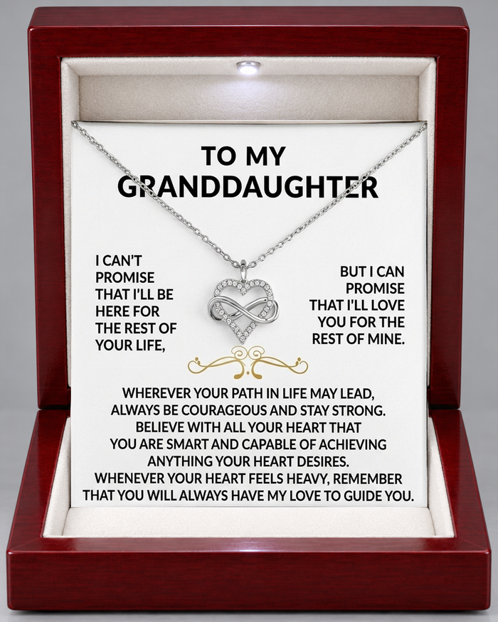 Infinity Heart Necklace with Message Card for Granddaughter, silver, Luxury Light-Up Box