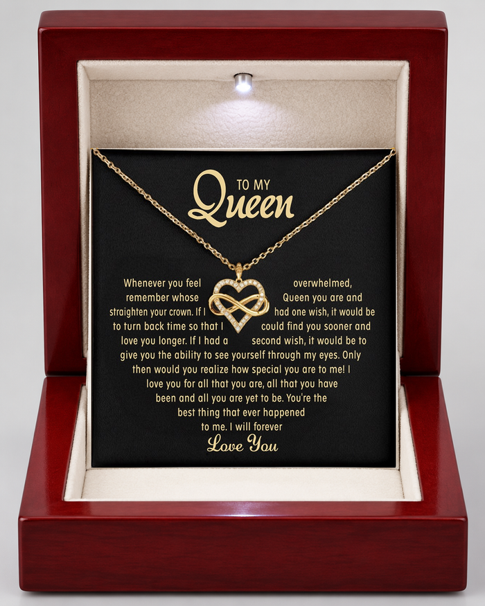 Infinity Heart necklace in a Luxury Light-Up Box with message card, gold-tone finish