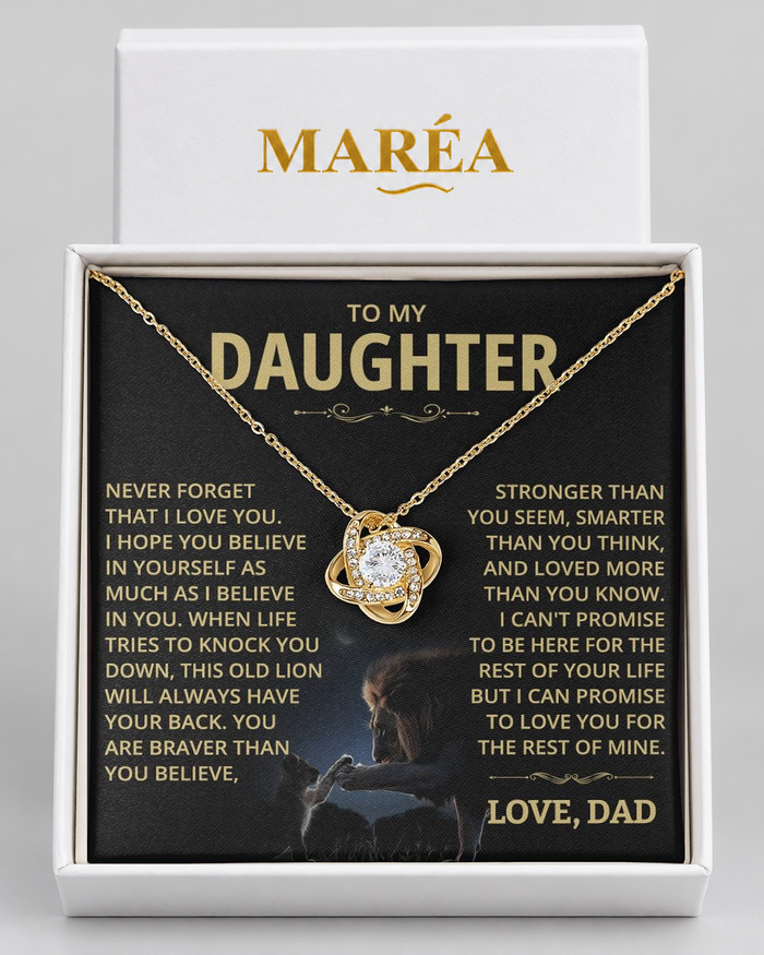 Love Knot necklace in a MARÉA gift box with message card, gold-tone finish