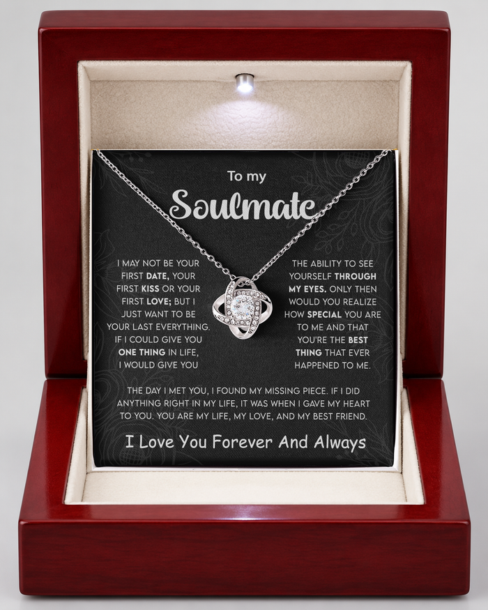 Love Knot Necklace with Message Card for Soulmate, silver, Luxury Light-Up Box
