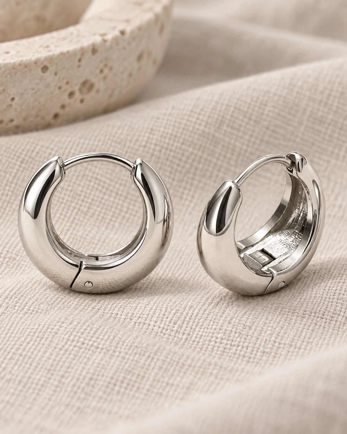 The Dune Huggie in silver - chunky nickel-safe 316L huggie hoops | MAREA