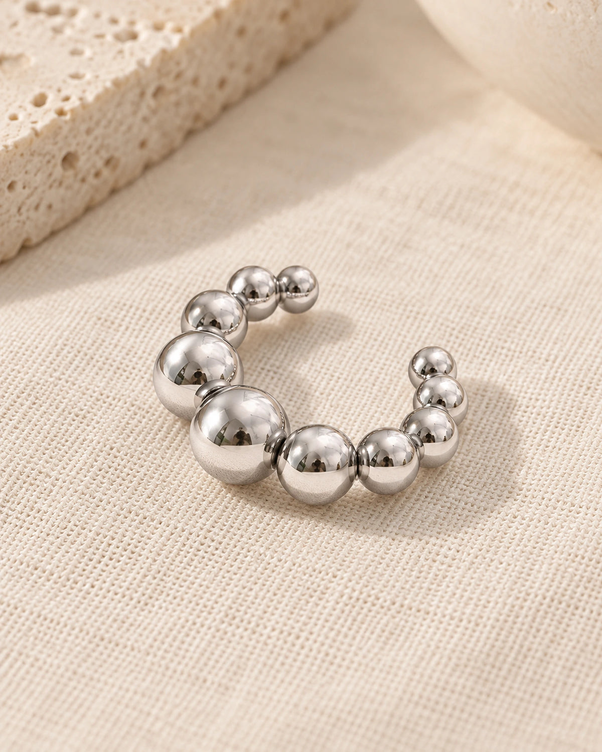 The Pebble Cuff in silver - no-piercing nickel-safe 316L beaded ear cuff | MAREA