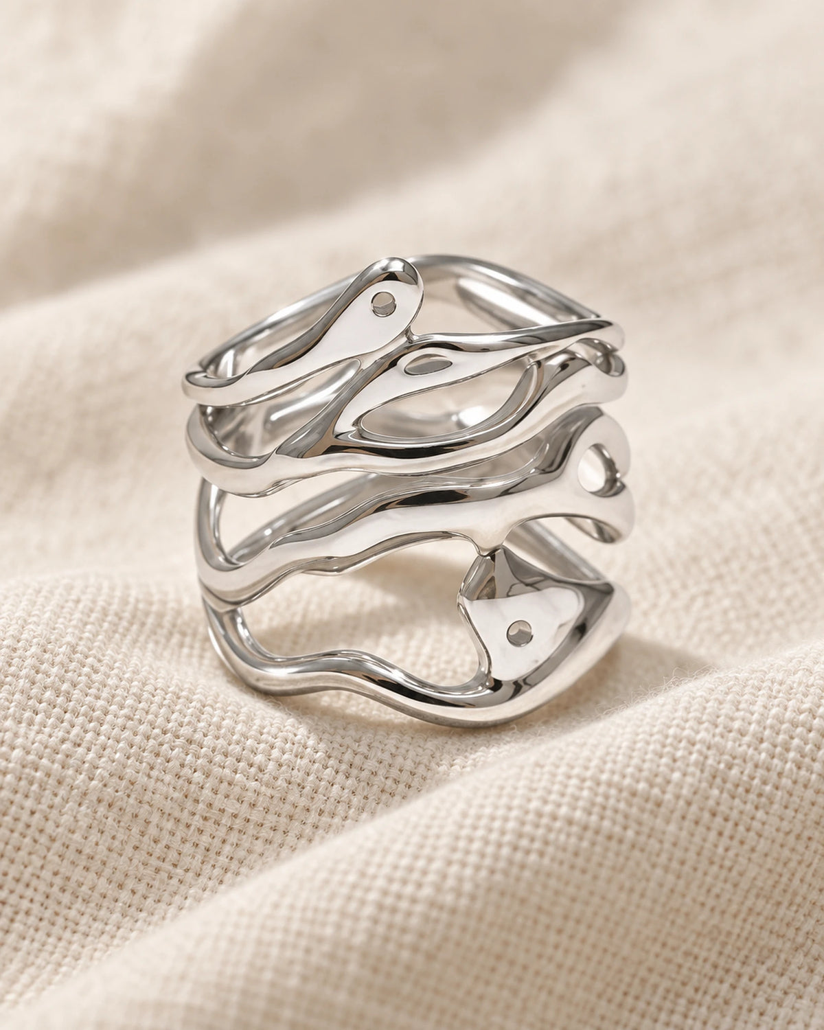 The Reef Ring in silver - wide openwork nickel-safe 316L statement ring | MAREA