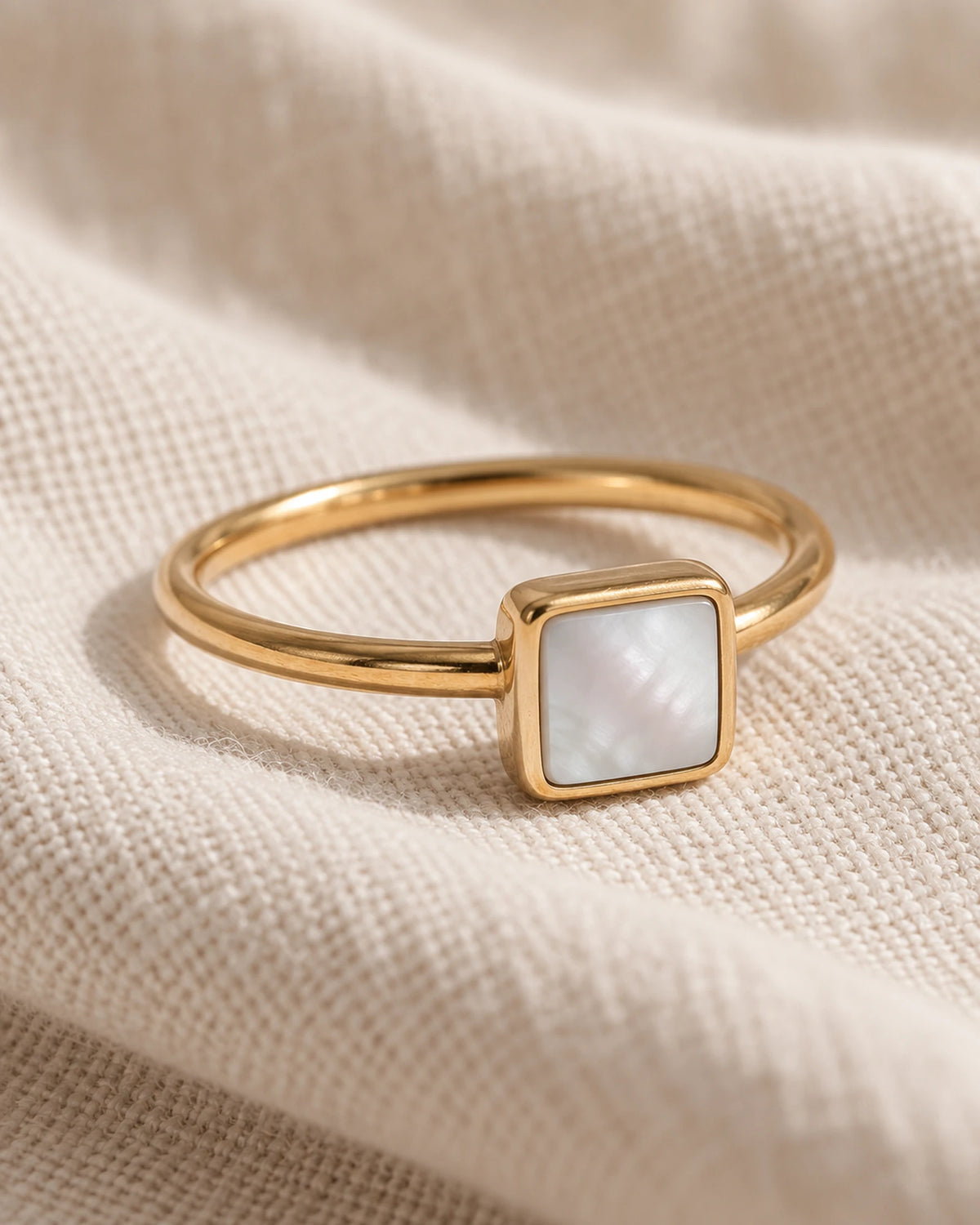 The Shell Signet - fine gold band with a square natural mother-of-pearl inlay | MAREA